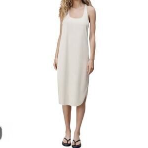 New Zara Racerback Midi Dress Women's Large Ivory Hi-Low Curved Hem Stretch